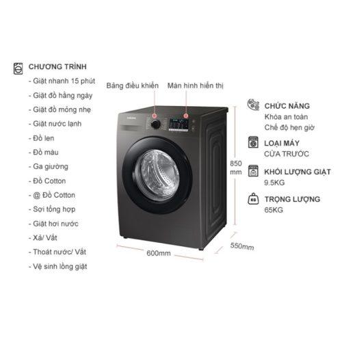 Máy Giặt Samsung Inverter 9.5 Kg WW95TA046AX/SV cửa trước 9 kich thuoc may giat samsung inverter 9 5 kg ww95ta046ax sv cua truoc