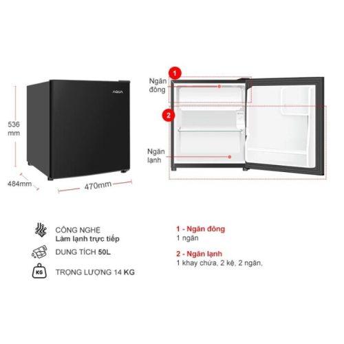 Tủ Lạnh 1 cánh mini 50 Lít Aqua AQR-D60FA(BS) 7 kich thuoc tu lanh 1 canh mini 50 lit aqua aqr d60fabs