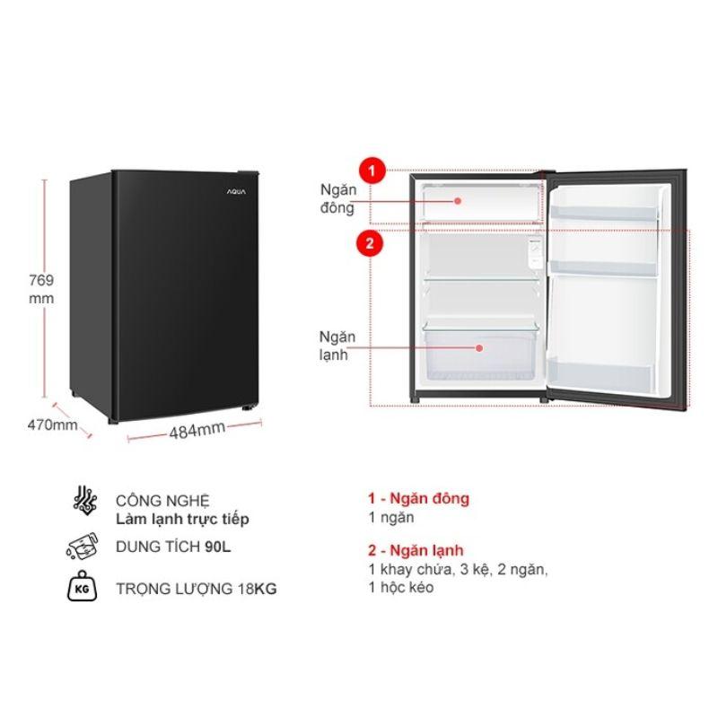 Tủ Lạnh 1 cánh mini 90 Lít Aqua AQR-D100FA(BS) 5 Tủ Lạnh 1 cánh mini 90 Lít Aqua AQR-D100FA(BS) - Ảnh 3