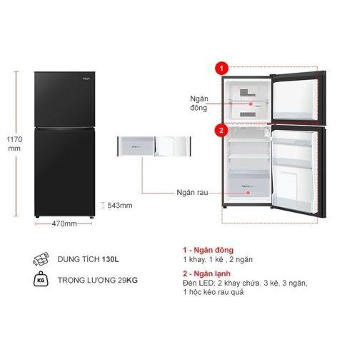 Tủ Lạnh 2 cánh 130 Lít Aqua AQR-T160FA(BS) 7 kich thuoc tu lanh 2 canh 130 lit aqua aqr t160fabs