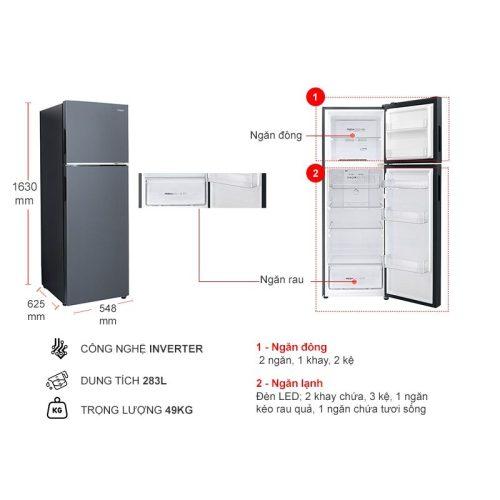 Tủ Lạnh 2 cánh Inverter 283 Lít Aqua AQR-T299FA(SL) 7 kich thuoc tu lanh 2 canh inverter 283 lit aqua aqr t299fasl