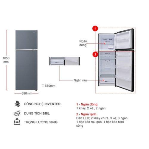 Tủ Lạnh 2 cánh Inverter 328 Lít Aqua AQR-T380FA(SL) 7 kich thuoc tu lanh 2 canh inverter 328 lit aqua aqr t380fasl