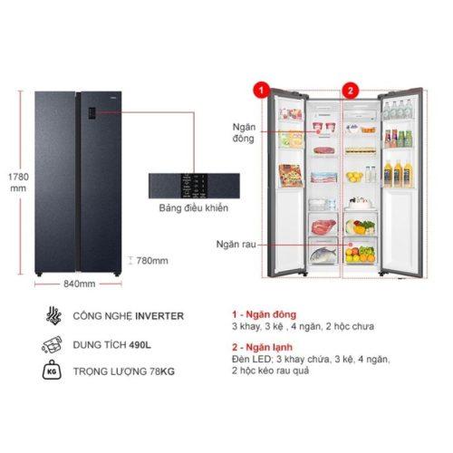 kich thuoc tu lanh 2 canh side by side inverter 490 lit aqua aqr s552xacbc