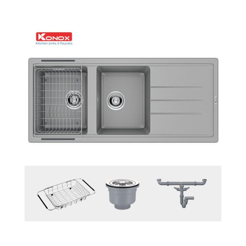 Chậu rửa bát Konox Granite Phoenix 1160 - Grey 5 Chậu rửa bát Konox Granite Phoenix 1160 - Grey - Ảnh 3