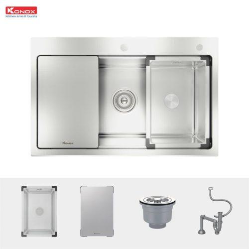 chi tiet chau rua bat chong xuoc konox workstation sink topmount sink kn8151ts dekor