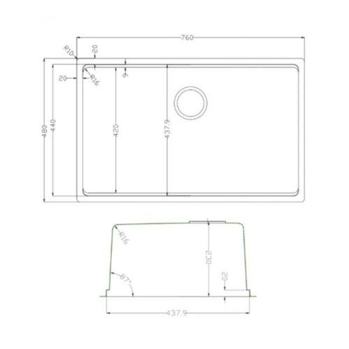 Kích thước chậu rửa bát Konox TARI 7648SM