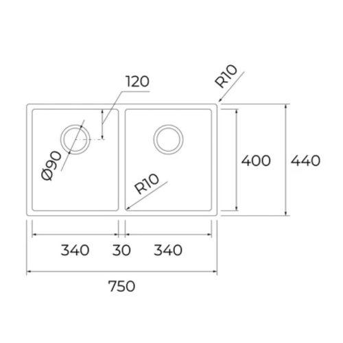 Chậu rửa bát Teka BX R10 2B 750 BW 115040033 8 kich thuoc chau rua bat teka bx r10 2b 750 bw 115040033