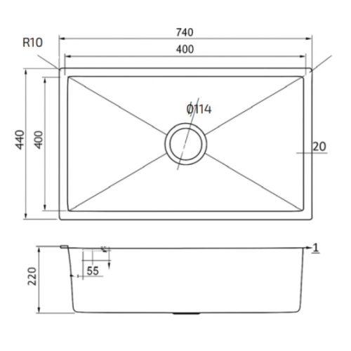 Chậu rửa Teka BEX LINEA 70.40 1B (R10) 185010001 7 kich thuoc chau rua teka bex linea 70 40 1b r10 185010001