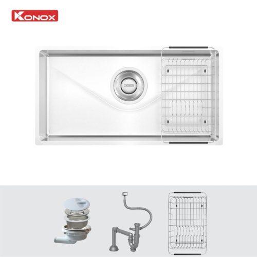 Chậu rửa bát inox 1 hố Konox TARI 870SM 10 cac bo phan chau rua bat inox 1 ho konox tari 870sm
