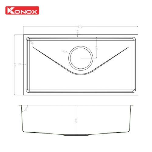 Chậu rửa bát inox 1 hố Konox TARI 870SM 11 kich thuoc chau rua bat inox 1 ho konox tari 870sm