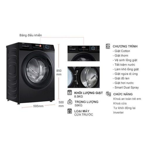 kich thuoc may giat aqua inverter 8 5 kg aqd a852j bk cua truoc