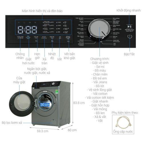Máy giặt Hitachi BD-954HVOS 11 kich thuoc may giat hitachi bd 954hvos