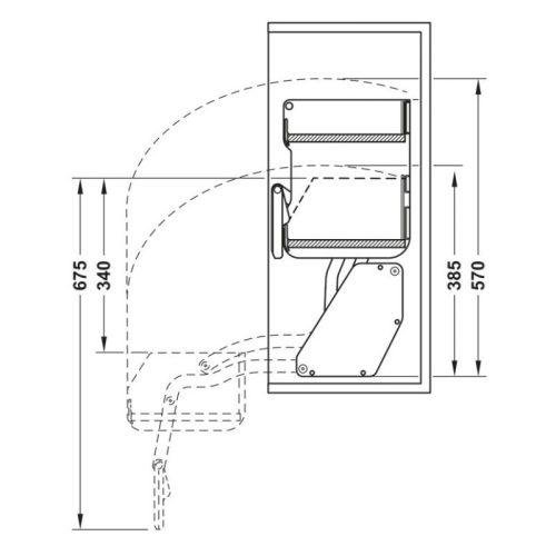 Kích thước kệ nâng hạ Hafele 504.68.375 Imove R700mm