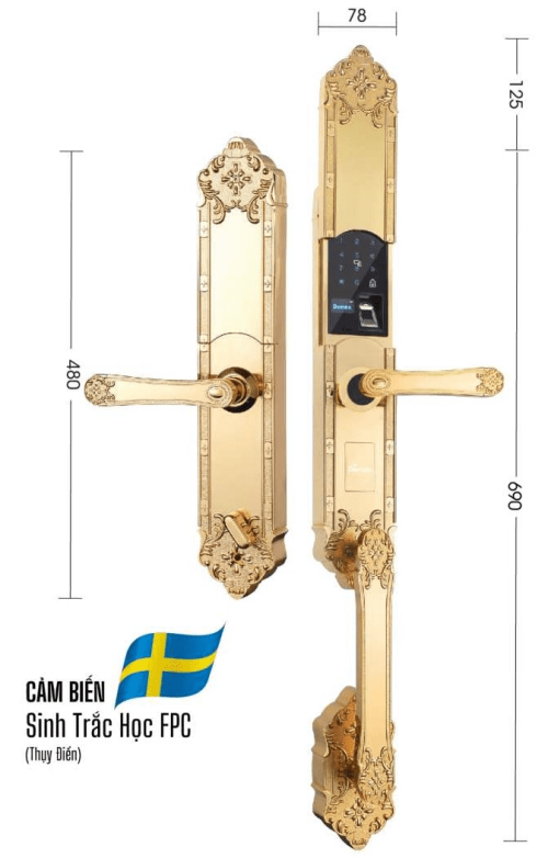 Khóa Đại Sảnh Biệt Thự Mạ Vàng 24K Demax EL819 GOLD APP WIFI