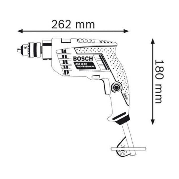 Kích thước máy khoan động lực Bosch GSB 10 RE SET