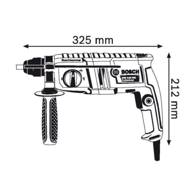 Kích thước máy khoan búa Bosch GBH 2-20 DRE