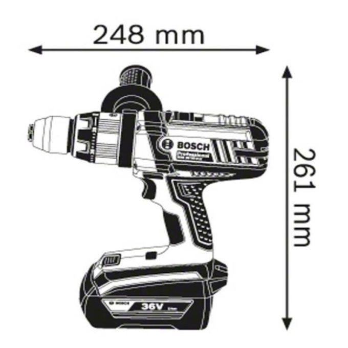 Kích thước máy khoan / Máy khoan không dây Bosch GSB 36 VE-2-LI (2 X 2.0 Ah)