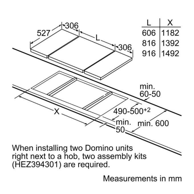 Kích thước bếp gas domino Bosch PRA3A6D70