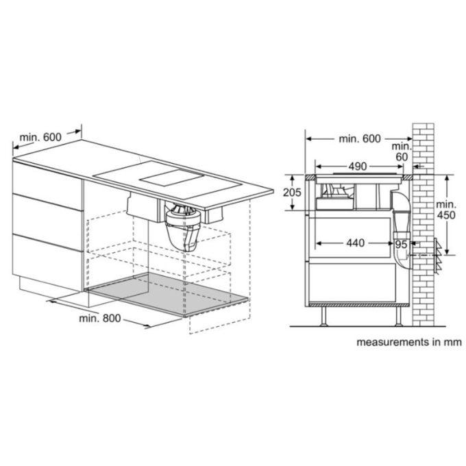 Kích thước bếp từ kết hợp hút mùi Bosch PVS851F21E