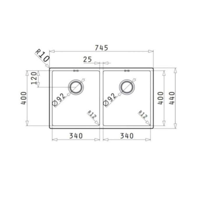 kích thước của Chậu rửa bát Bosch ASTRIS 2B