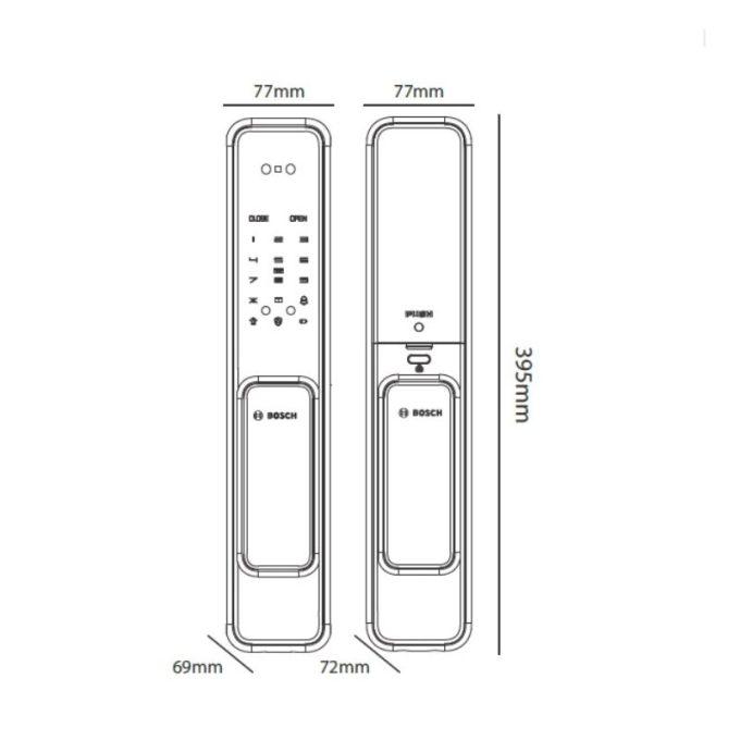 Kích thước khóa cửa điện tử Bosch EL 600BKB màu đen