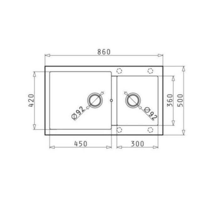 kích thước của Chậu rửa bát Bosch Pyragranite Alazia 1 3/4B