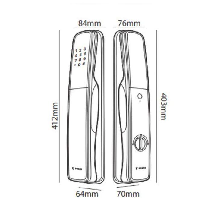Kích thước khóa cửa điện tử Bosch EL 800AKB màu đen