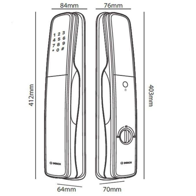 Kích thước khóa cửa điện tử Bosch EL800AK màu vàng