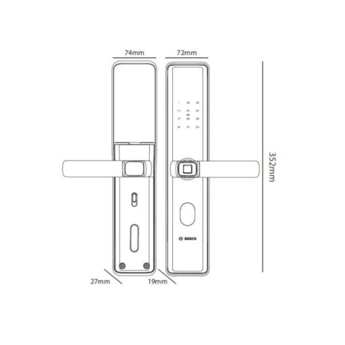 Kích thước của Khóa cửa điện tử Bosch ID 40PK màu đồng