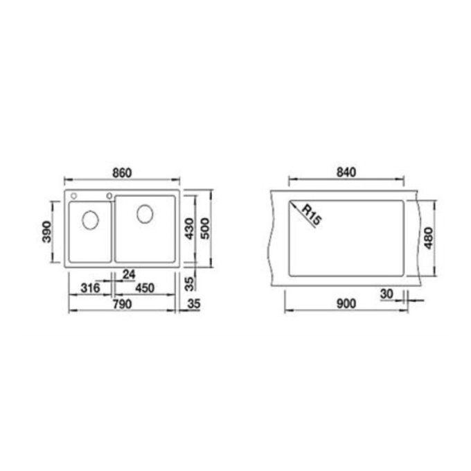 Kích thước chậu rửa bát Blanco PLEON 9 Anth