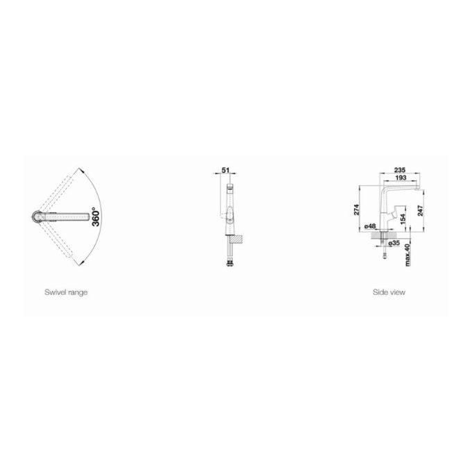 Kích thước vòi rửa bát Blanco AVONA Chrome