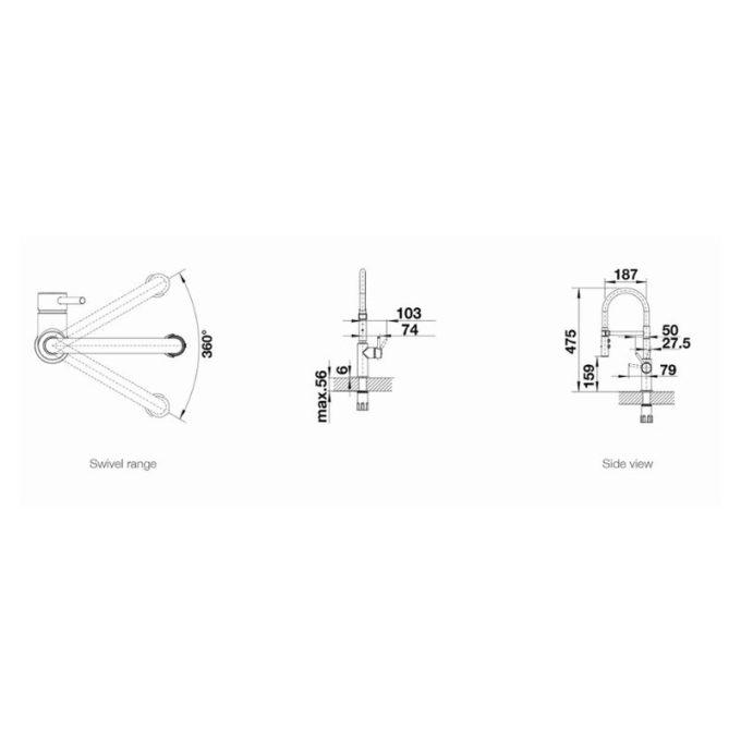 Kích thước vòi rửa bát Blanco CATRIS-S