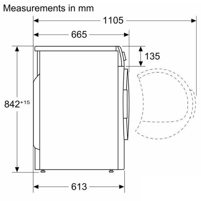 Kích thước máy sấy quần áo tụ hơi và bơm nhiệt 9KG Bosch HMH.WTW85400SG Serie 6