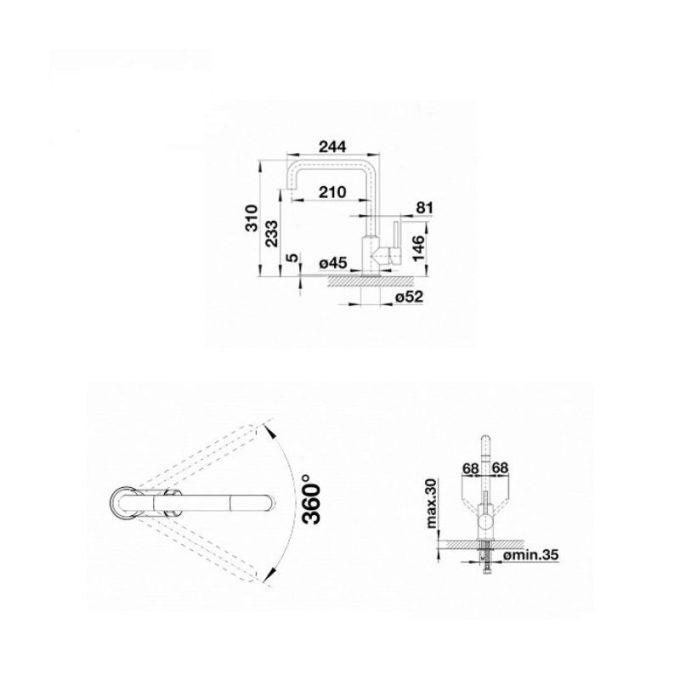 Kích thước Vòi rửa bát Blanco MILI Chrome