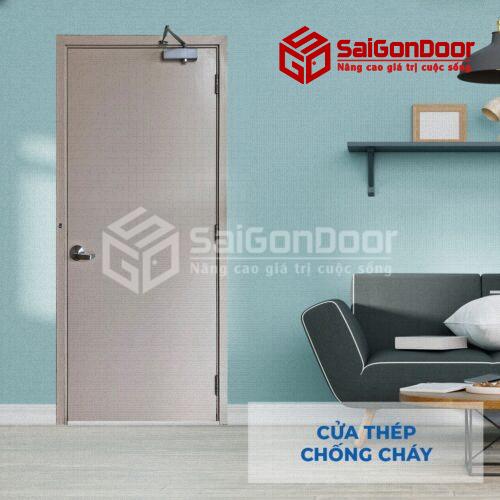 Cửa thép chống cháy P1 xám trắng
