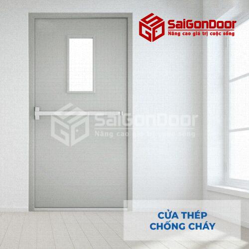 Cửa thép chống cháy 1 cánh ô kính thanh thoát hiểm