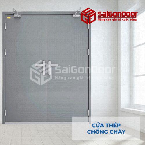 Cửa thép chống cháy 2P dung 2 tay nắm cửa