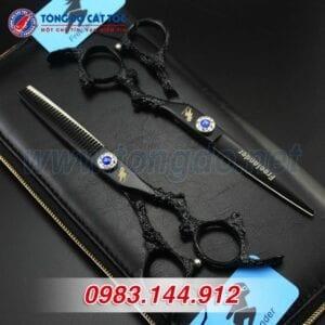 Bộ Kéo Feelander Thép Nhật Tay Rồng Cao Cấp (Tặng Kèm Bao Da Đựng Kéo Cao Cấp + 2 Lược Toniguy) 12 - kéo rồng đen2