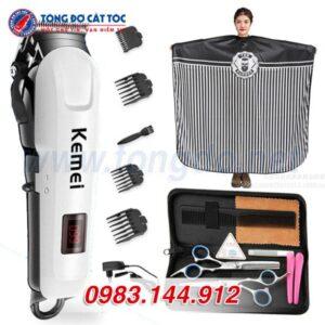 Combo Tông đơ Kemei Km-809A: Tông đơ + kéo cắt + kéo tỉa + áo choàng + lược + 2 kẹp tóc + bao da