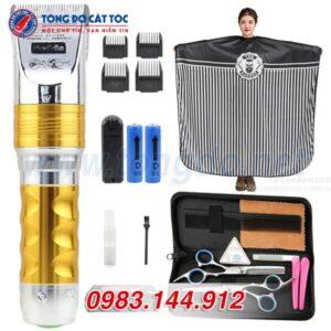 Combo Tông đơ F10: Tông đơ + 2 pin + kéo cắt + kéo tỉa + áo choàng + lược + 2 kẹp tóc + bao da