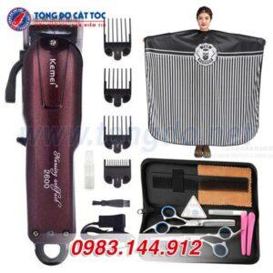 Combo Tông đơ Kemei KM-2600: Tông đơ + kéo cắt + kéo tỉa + áo choàng + lược + 2 kẹp tóc + bao da
