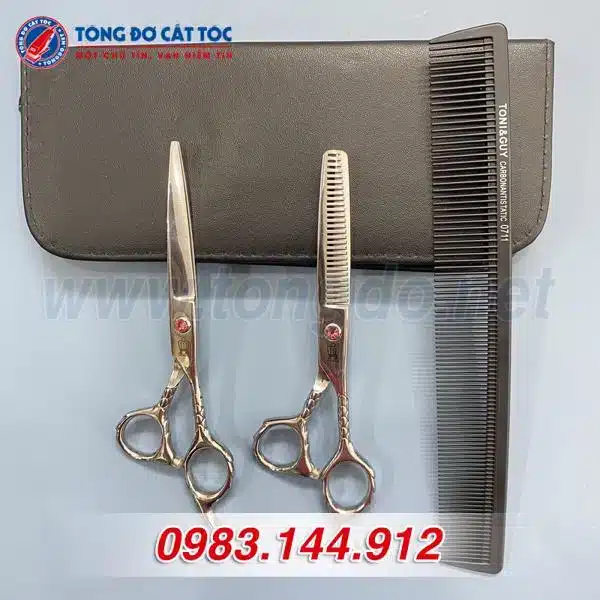 Bộ Kéo Cắt Tóc Cao Cấp Vương Miện: Tay Cầm Vân Rồng Cho Công Việc Tạo Kiểu Hoàn Hảo 1 - keo vuong mien hong.jpg