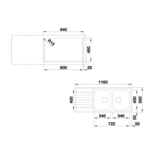 Chậu rửa bát Hafele Blanco - Dinas 8S 570.27.200 4 Kích thước Chậu rửa bát Hafele Blanco - Dinas 8S 570.27.200