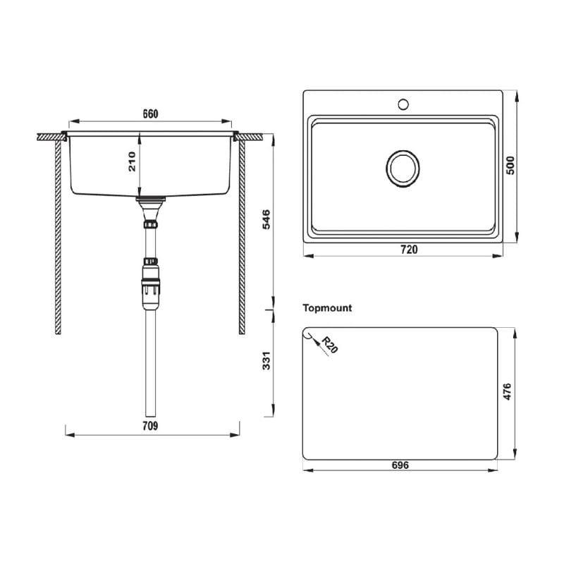 Kích thước của Chậu rửa bát Hafele HS20-SSN1S80 567.20.526 Kích thước của Chậu rửa bát Hafele HS20-SSN1S80 567.20.526