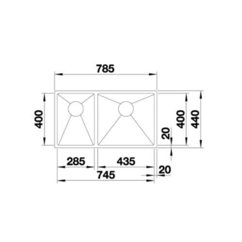 Chậu rửa bát Hafele Quatrus R15 285/435-IU 570.27.169 4 Kích thước của Chậu rửa bát Hafele Quatrus R15 285-435-IU 570.27.169