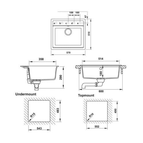 Chậu rửa bát đá Hafele HS20-GEN1S60 570.34.870 màu xám 4 thông số kỹ thuật của Chậu rửa bát đá Hafele HS20-GEN1S60 570.34.870 màu xám