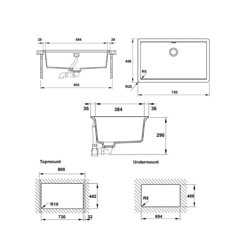 kích thước của Chậu rửa bát đá Hafele HS20-GEN1S80 570.30.300 kích thước của Chậu rửa bát đá Hafele HS20-GEN1S80 570.30.300