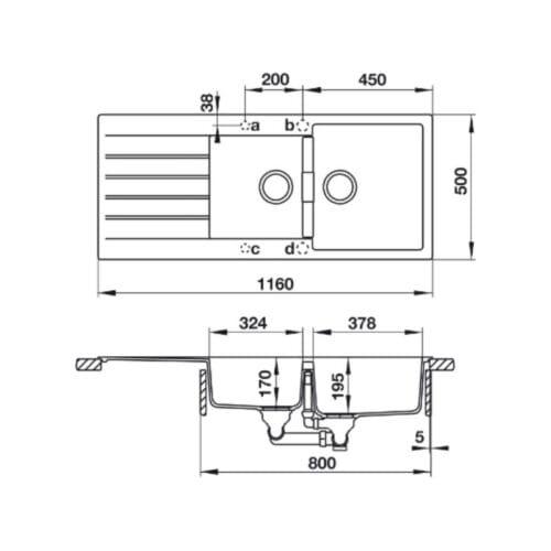 Chậu rửa bát Hafele HS-GDD11650 570.35.370 5 kích thước của Chậu đá Hafele HS-GDD11650 570.35.370