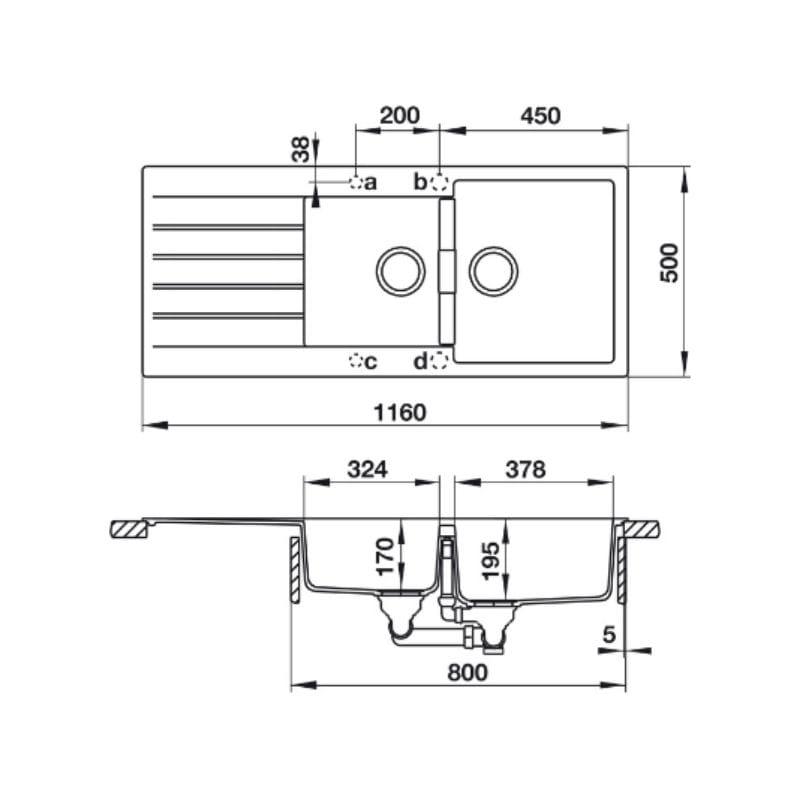 kích thước của Chậu đá Hafele HS-GDD11650 570.35.370 kích thước của Chậu đá Hafele HS-GDD11650 570.35.370