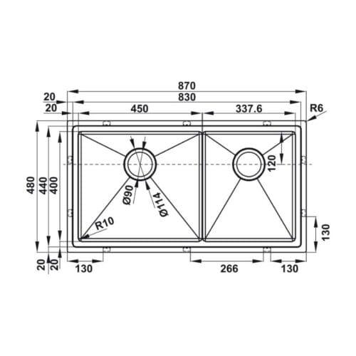 kịch thước của Chậu rửa bát Hafele HS21-SSN2S90 567.94.030